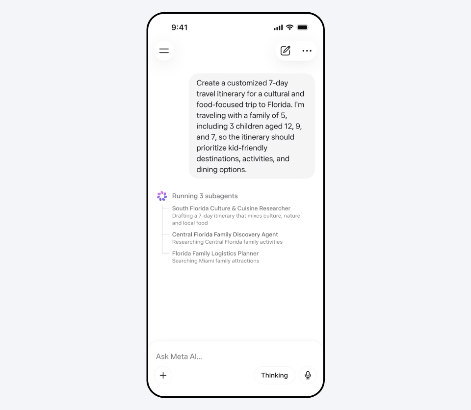 Die Meta AI arbeitet bei praxisbezogenen Prompts parallel an verschiedenen Aspekten, © Meta, GIF Smartphone