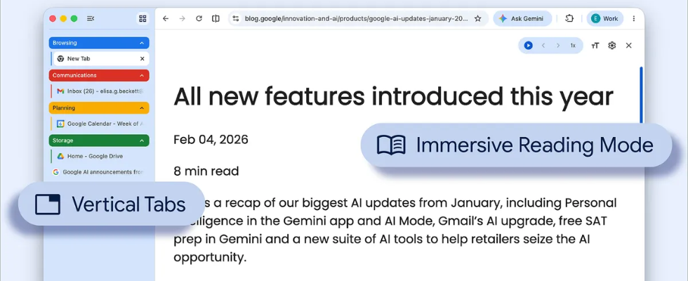 Google Chrome bekommt Vertical Tabs und Immersive Reading für mehr Übersicht