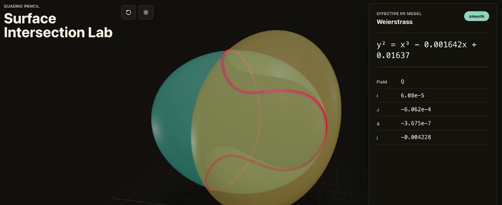 Bild einer Geometrie-App, erstellt mit GPT-5.5 in Codex, Formen und Zahlen, dunkler Hintergrund