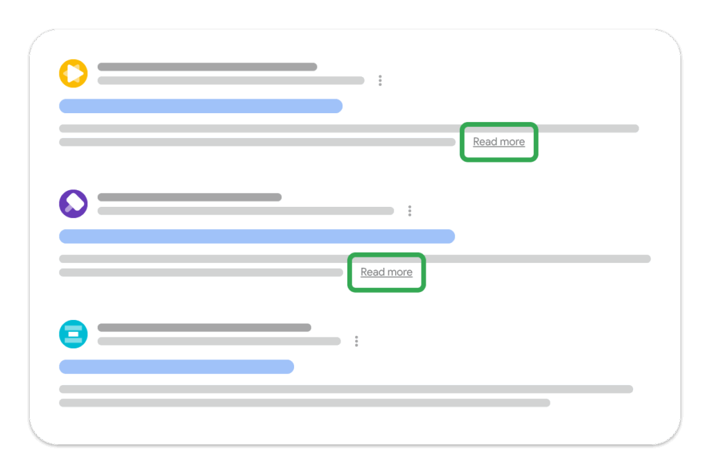 Mockup: So sehen die Read More Links auf Google aus, © Google