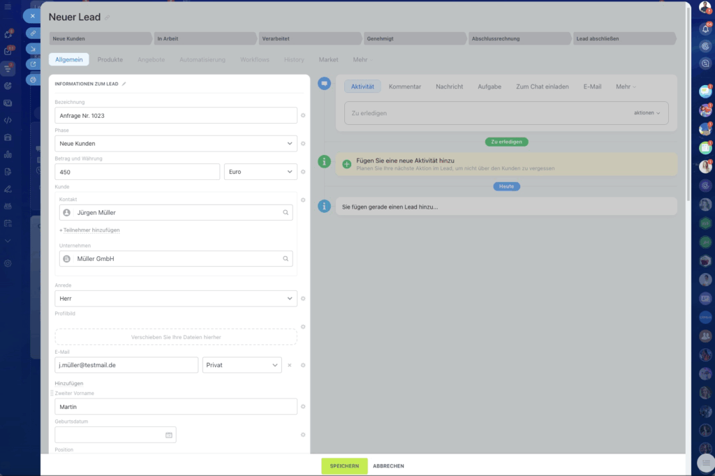 Ein neuer Lead auf der Bitrix24-Plattform, © Bitrix24
