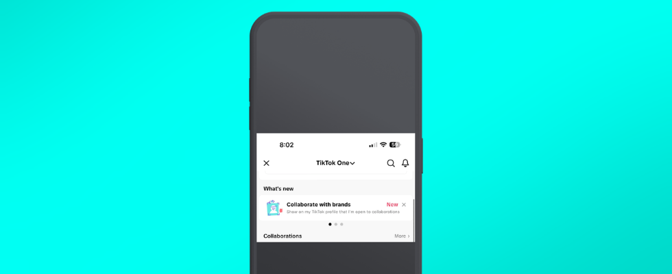 TikTok zeigt die neue Funktion Collaborate with brands im Bereich TikTok One.