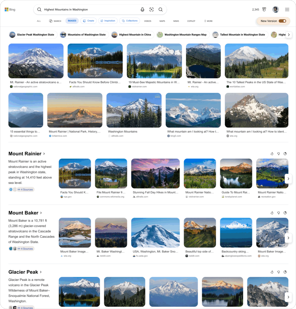 So sieht die neue KI-Bildersuche Bings auf dem Desktop aus, © Bing
