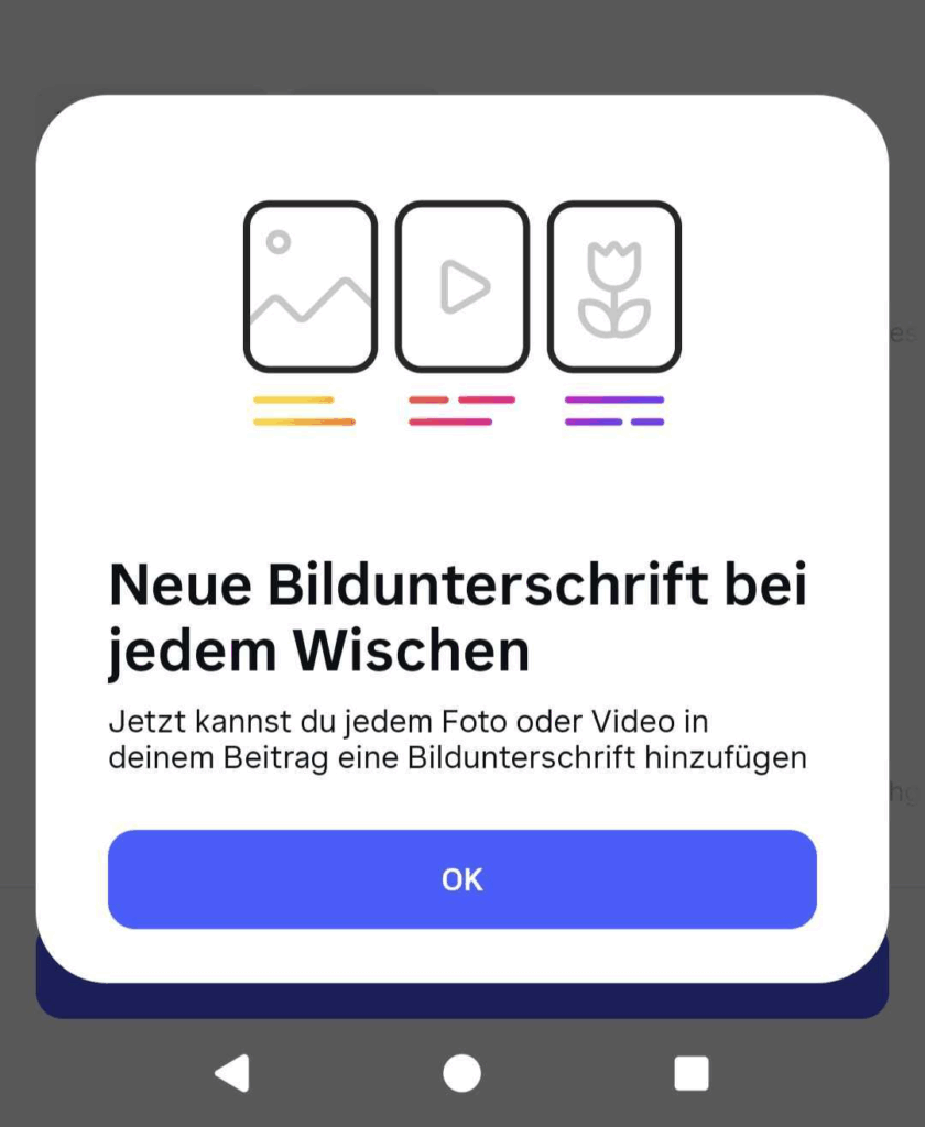 Instagram kündigt das neue Karussell-Caption-Feature an, Screenshot aus der Instagram App
