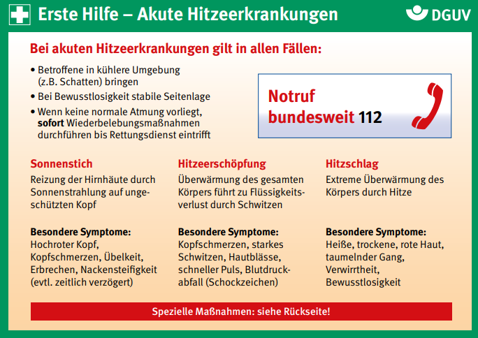 Das sind die Erste-Hilfe-Maßnahmen bei akuten Hitzekrankheiten, © Deutsche Gesetzliche Unfallversicherung, Screenshot