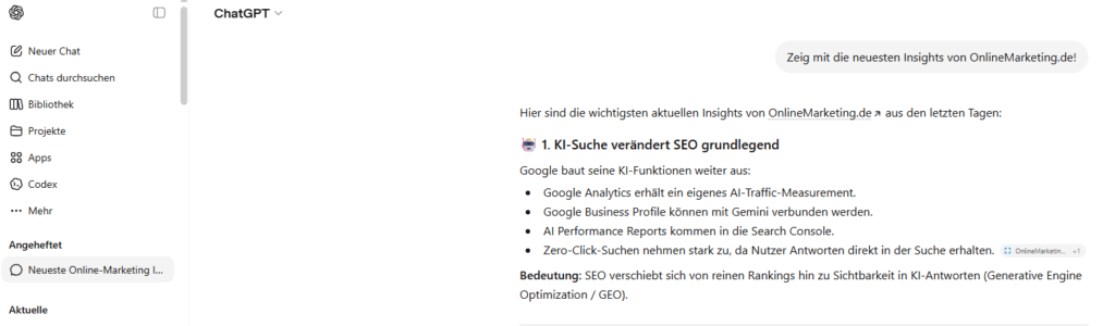 Die neue Funktion von ChatGPT ist bereits in Deutschland in der Web-Version verfügbar, © OnlineMarketing.de 