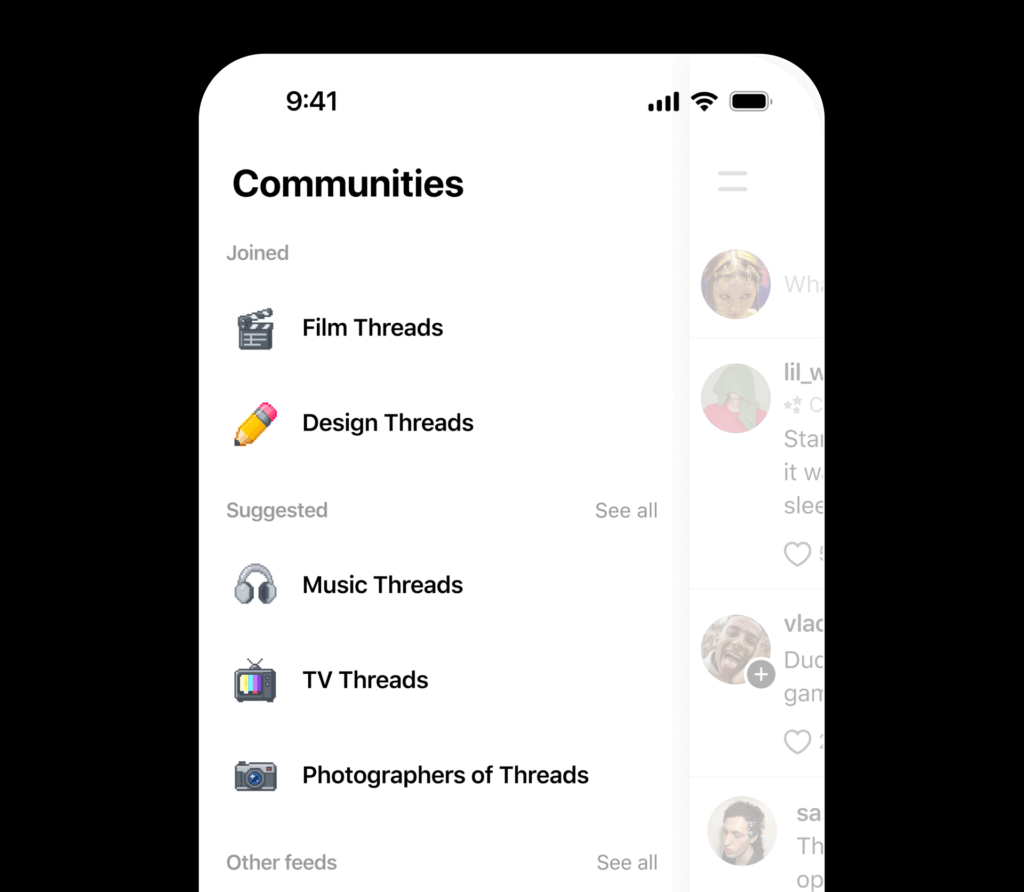 So sehen die Communities mit Icons auf Threads aus, © Threads