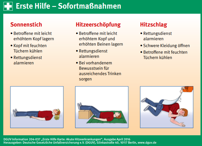 Das sind die Erste-Hilfe-Maßnahmen bei akuten Hitzekrankheiten, © Deutsche Gesetzliche Unfallversicherung, Screenshot