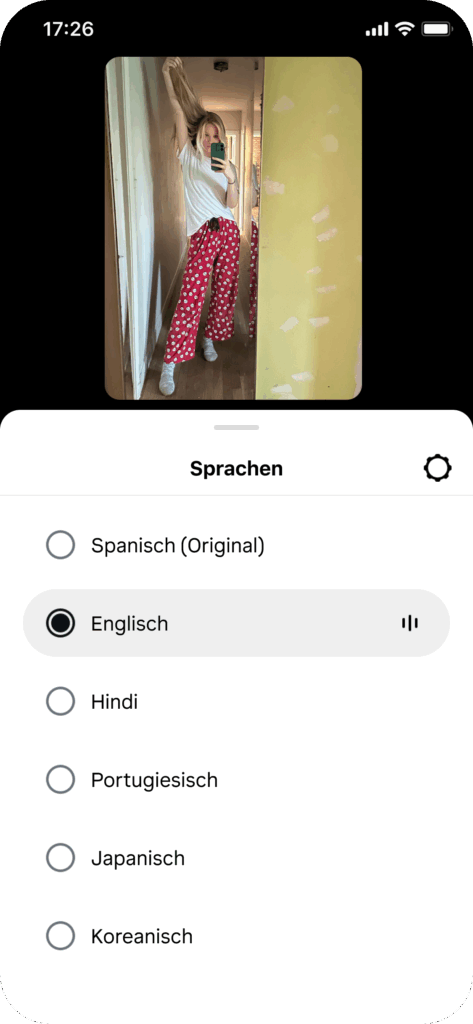 Übersetzungsoptionen mit Sprachen beim Reel