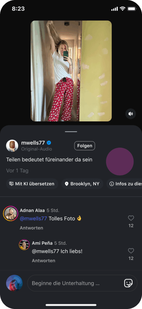 Ein Reel auf Instagram, dessen Caption automatisch übersetzt werden kann, © Meta