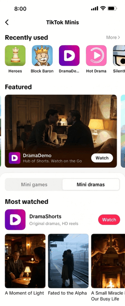 So sieht die Suche nach Mini Dramas aus, © TikTok