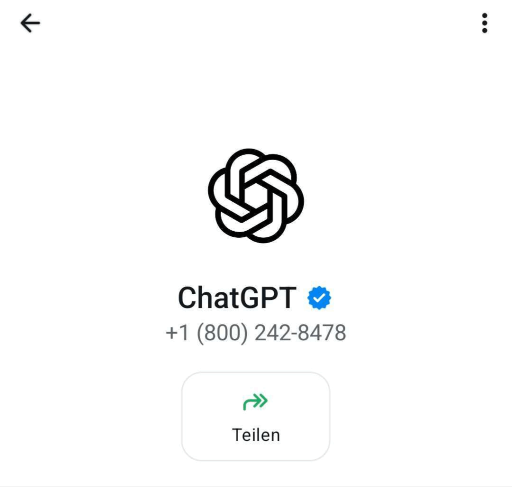 Der offizielle ChatGPT Account auf WhatsApp, © OpenAI, Meta