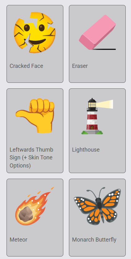 Ein Monarchfalter, ein Radiergummi oder ein Meteor: alles Ideen für zukünftige Emojis, © Emojipedia