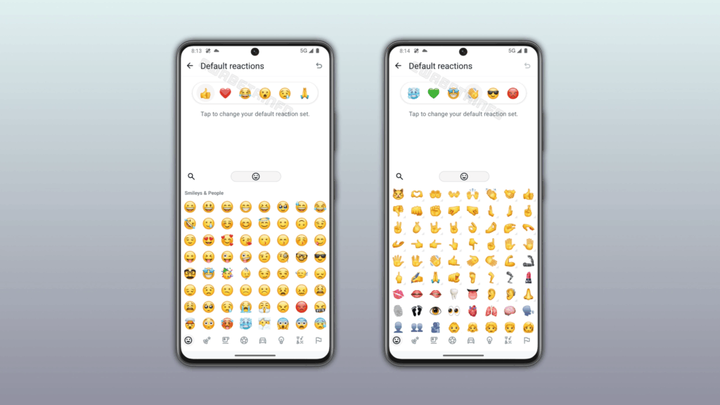 Zwei Handys nebeneinander, welche verschiedenen Emojis zeigen. 
In Zukunft sollen Nutzer:innen ihre eigenen Emoji-Reaktionen individuell festlegen können.
