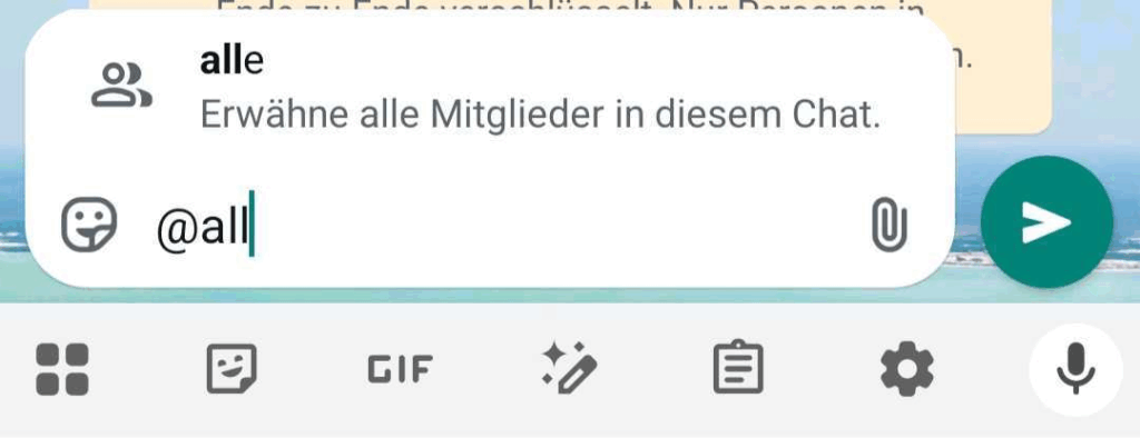 Im Test konnten wir @alle auf WhatsApp schon nutzen, eigener Screenshot