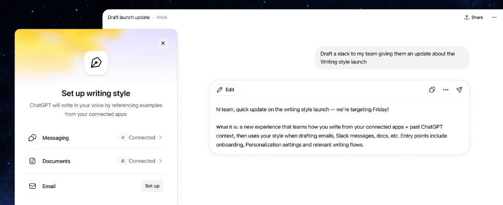 ChatGPT Work lernt deinen Schreibstil aus Gmail, Slack und Co.