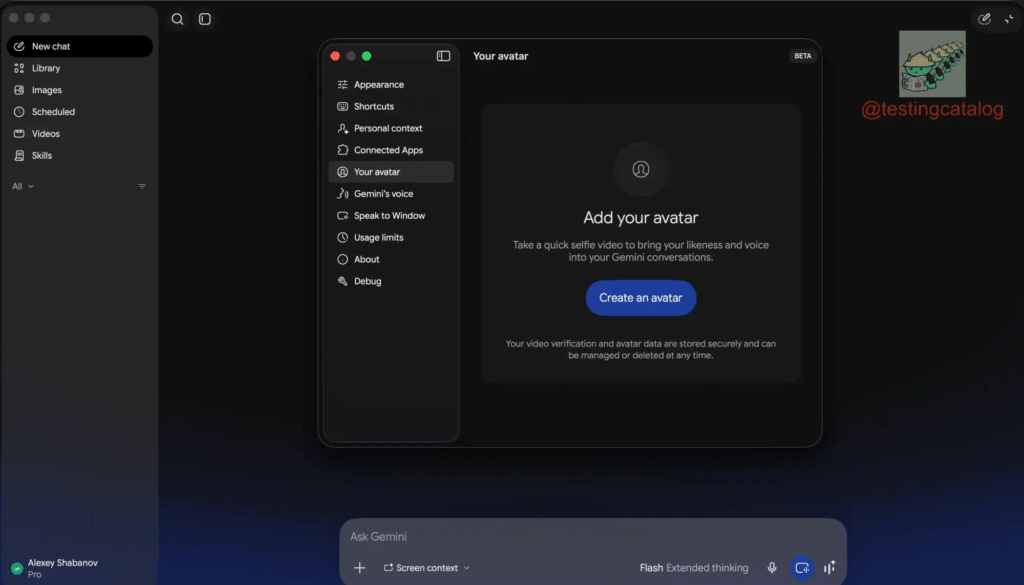 Die Gemini-Desktop-App soll bereits für Gemini 4 umgebaut werden, unter anderem mit Avataren, Plugins sowie Widgets für Gmail und Kalender, © TestingCatalog