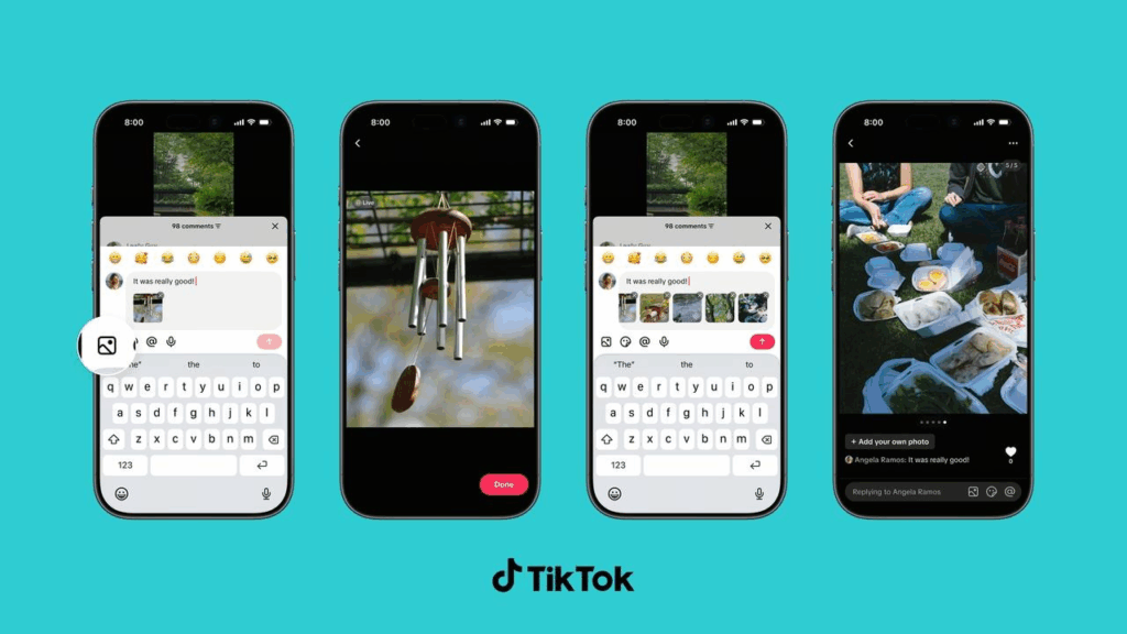 Mit Photo Carousel Comments lassen sich bis zu neun Bilder in einem einzigen Kommentar veröffentlichen, © TikTok