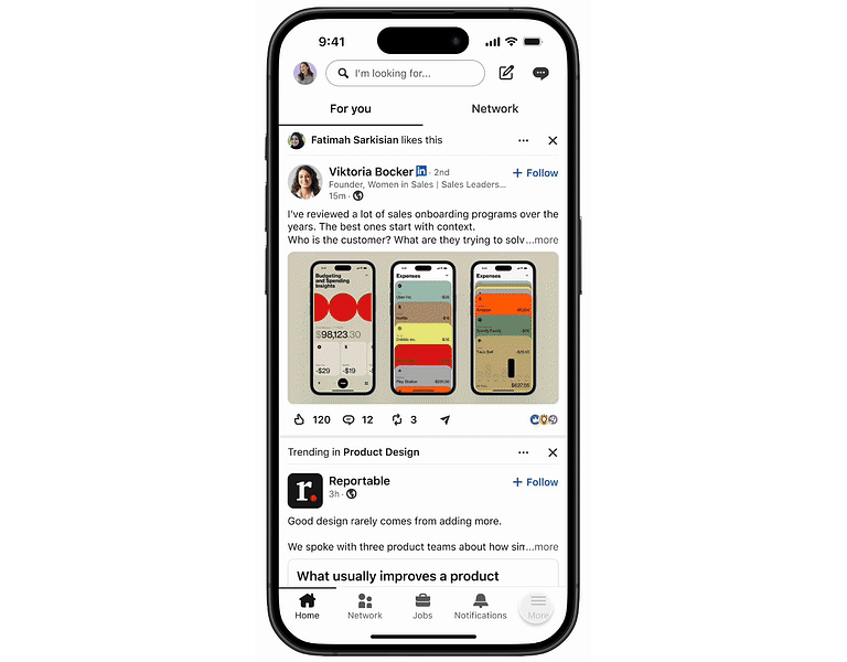 Smartphone-Ansicht des neuen LinkedIn Creator Dashboards zur Verwaltung von Inhalten, Analyse der Performance und Übersicht über Verdienstmöglichkeiten.