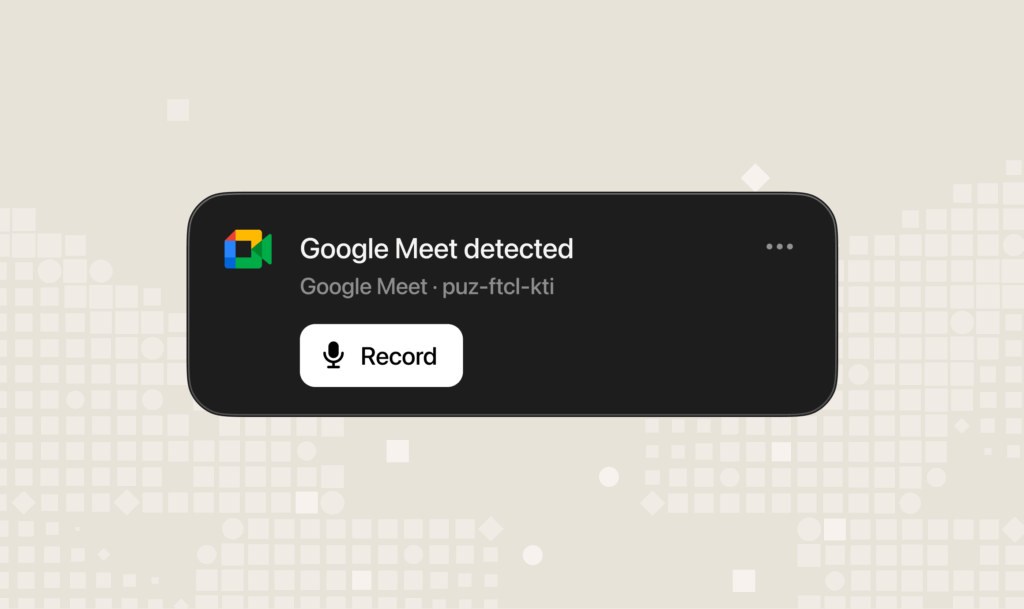 Strawberry-Benachrichtigung über ein erkanntes Google Meet-Gespräch mit einer Schaltfläche zum Starten der Aufzeichnung.